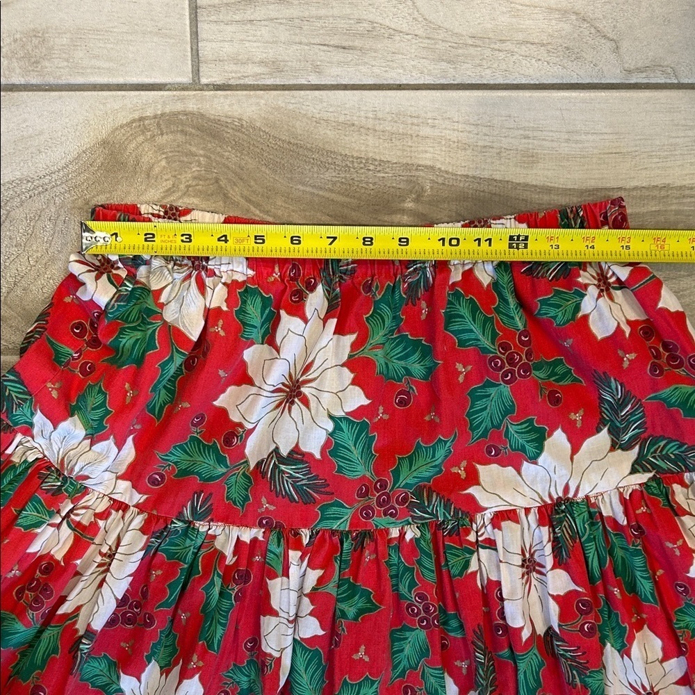 Handmade One of a Kind Tiered Skirt with a Poinsettia and Holly Print - Picture 8 of 8